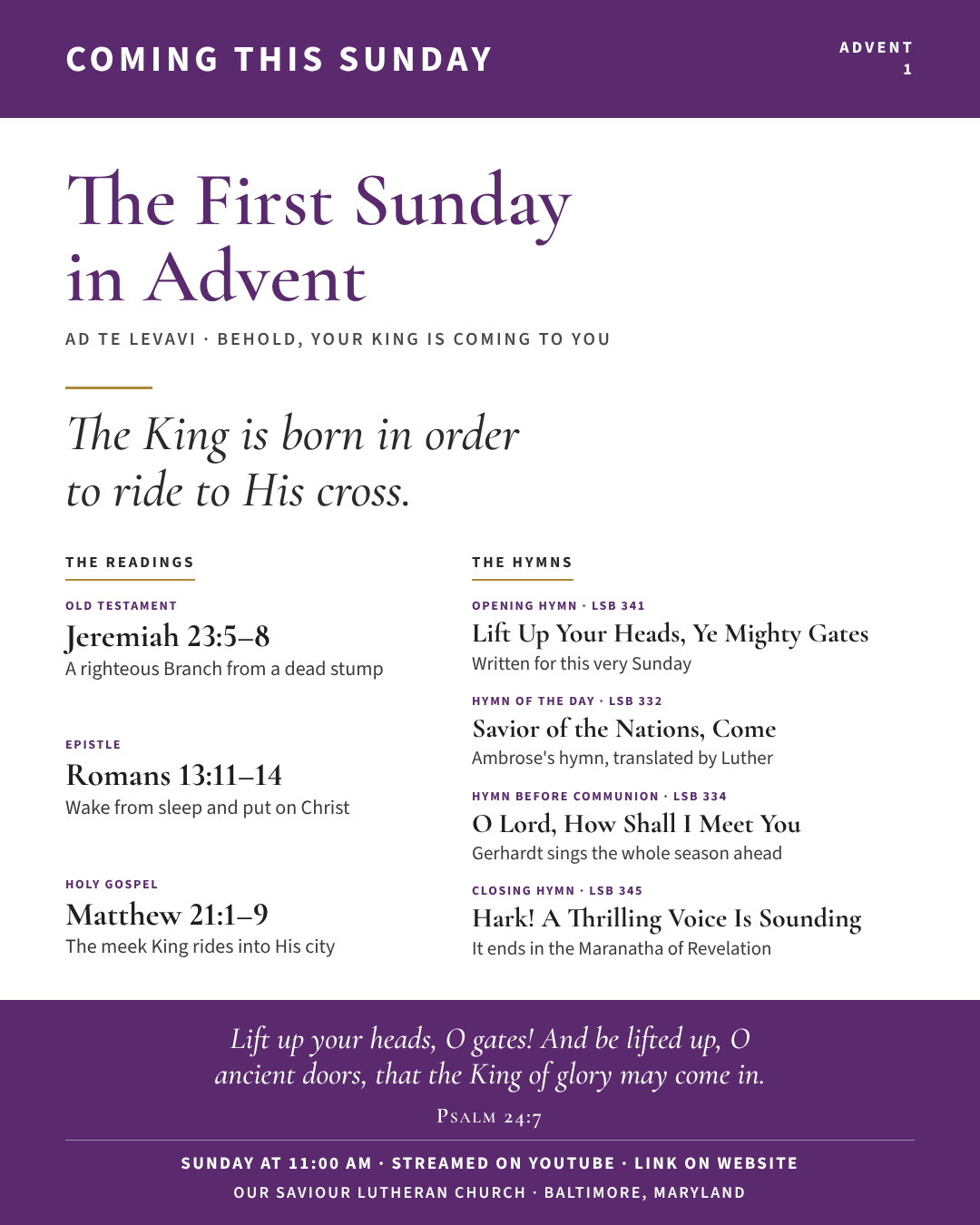 Coming this Sunday: The First Sunday in Advent