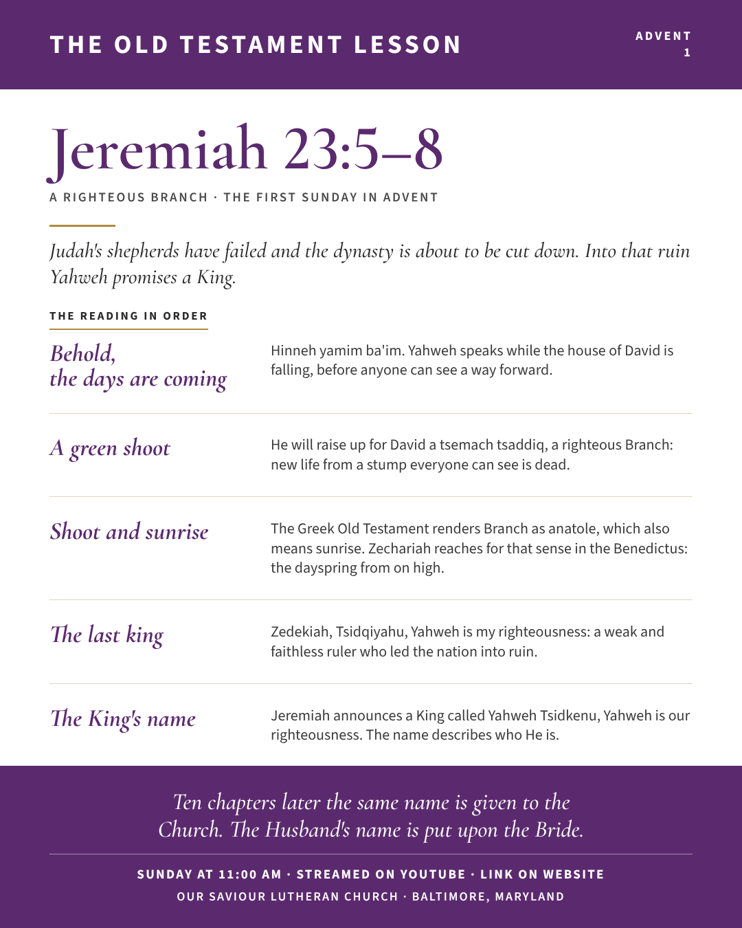 The Old Testament for The First Sunday in Advent: Jeremiah 23:5–8