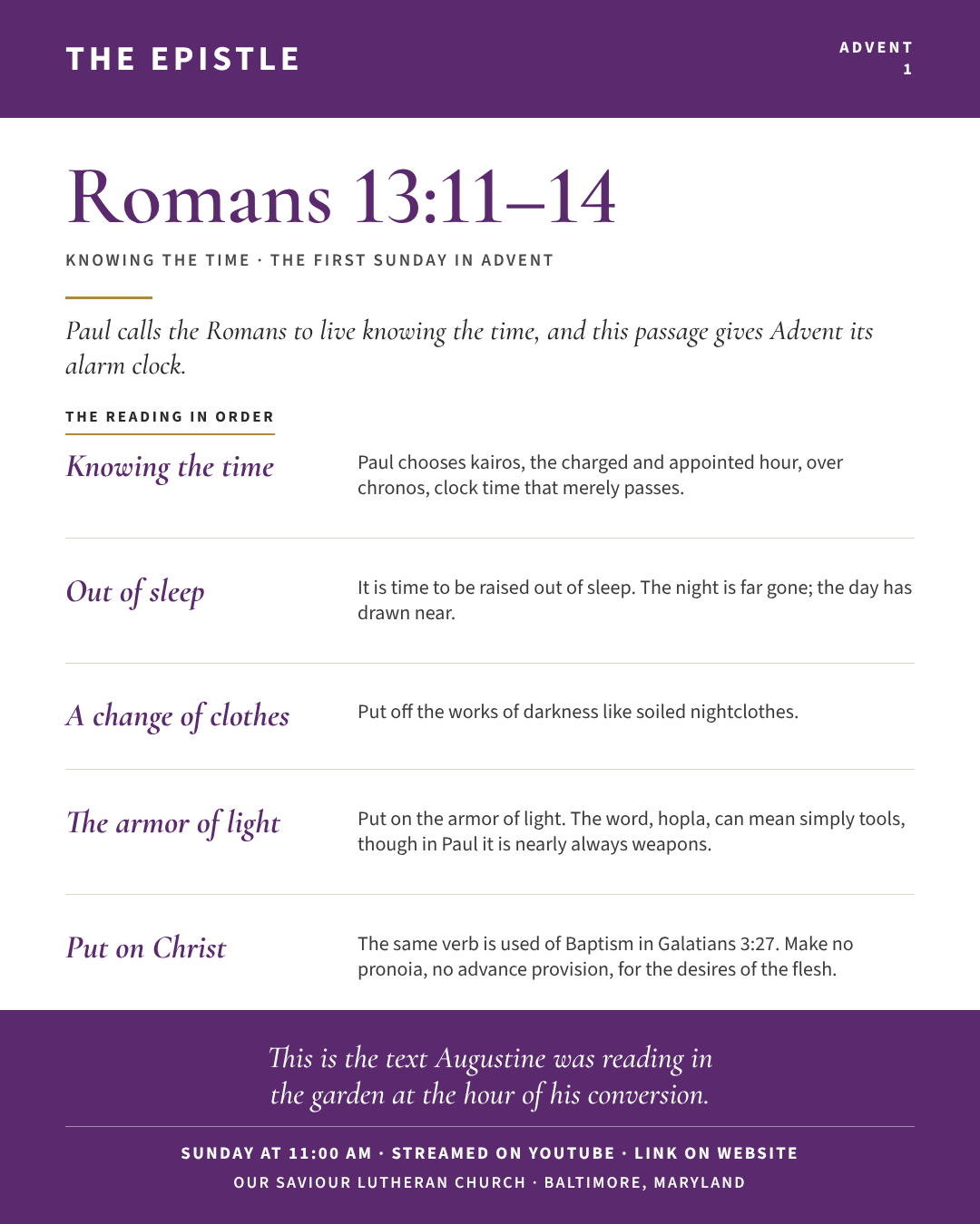 The Epistle for The First Sunday in Advent: Romans 13:11–14