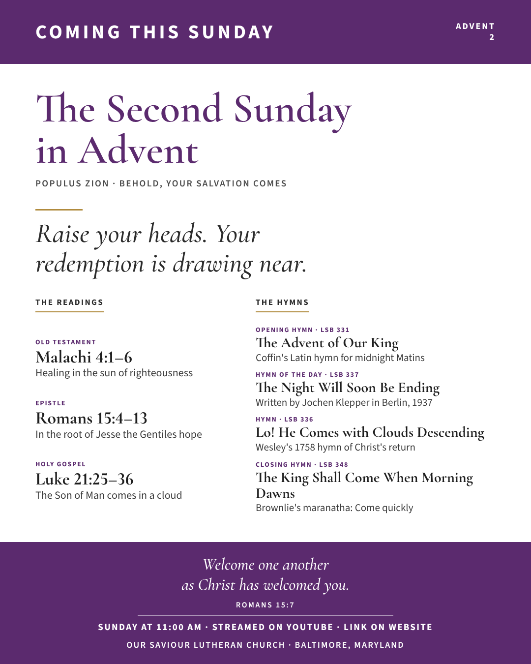 Coming this Sunday: The Second Sunday in Advent