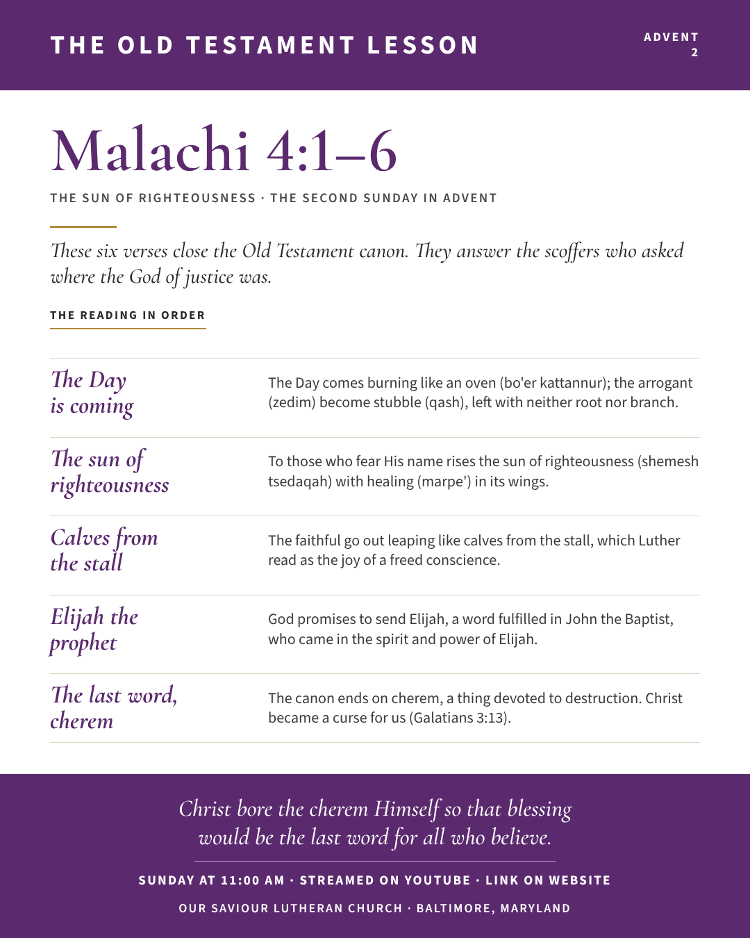 The Old Testament for The Second Sunday in Advent: Malachi 4:1–6