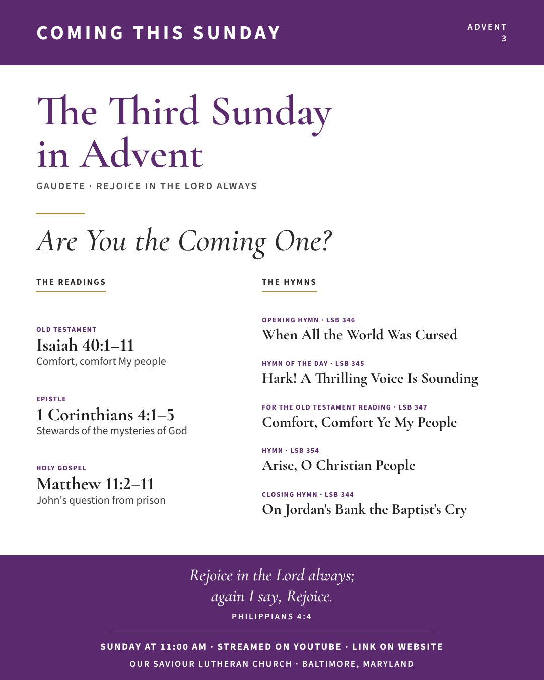 Coming this Sunday: The Third Sunday in Advent