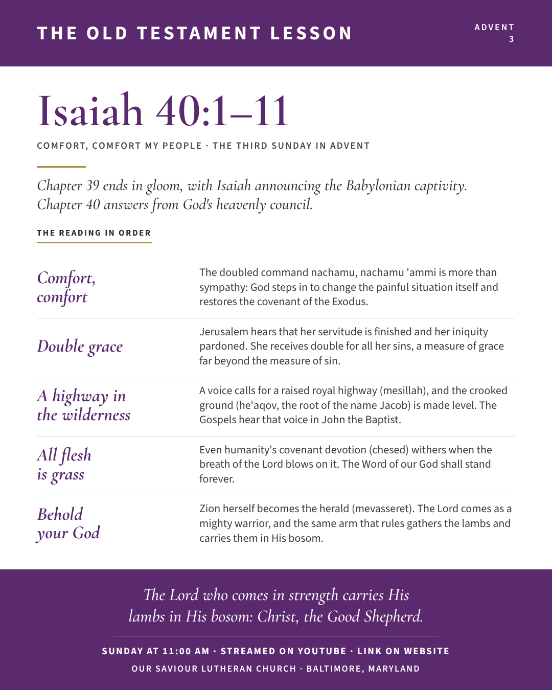 The Old Testament for The Third Sunday in Advent: Isaiah 40:1–11