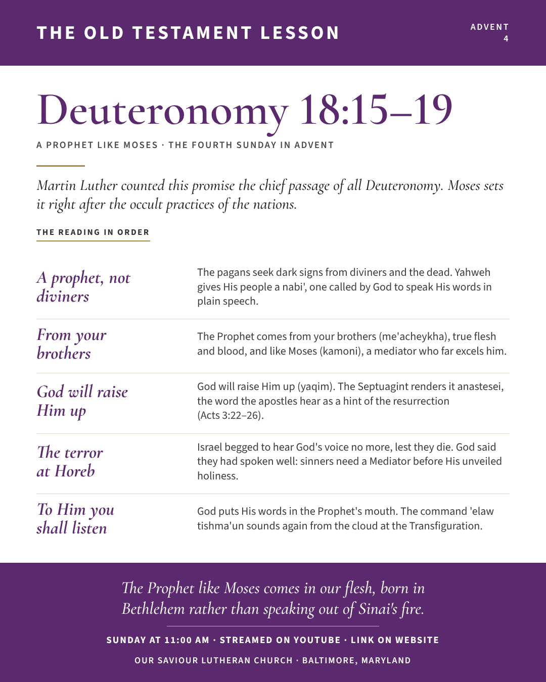 The Old Testament for The Fourth Sunday in Advent: Deuteronomy 18:15–19