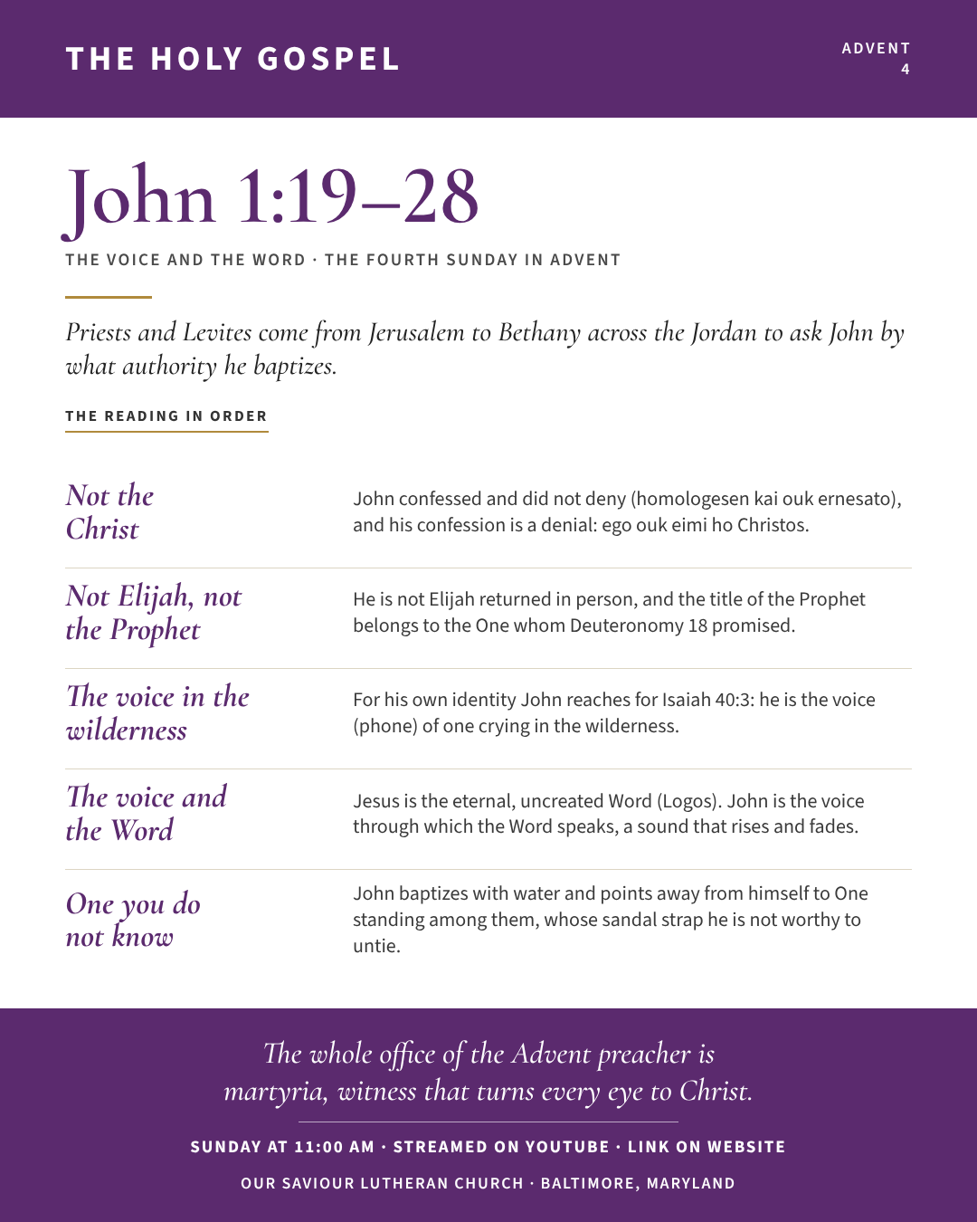 The Holy Gospel for The Fourth Sunday in Advent: Luke 1:39–56