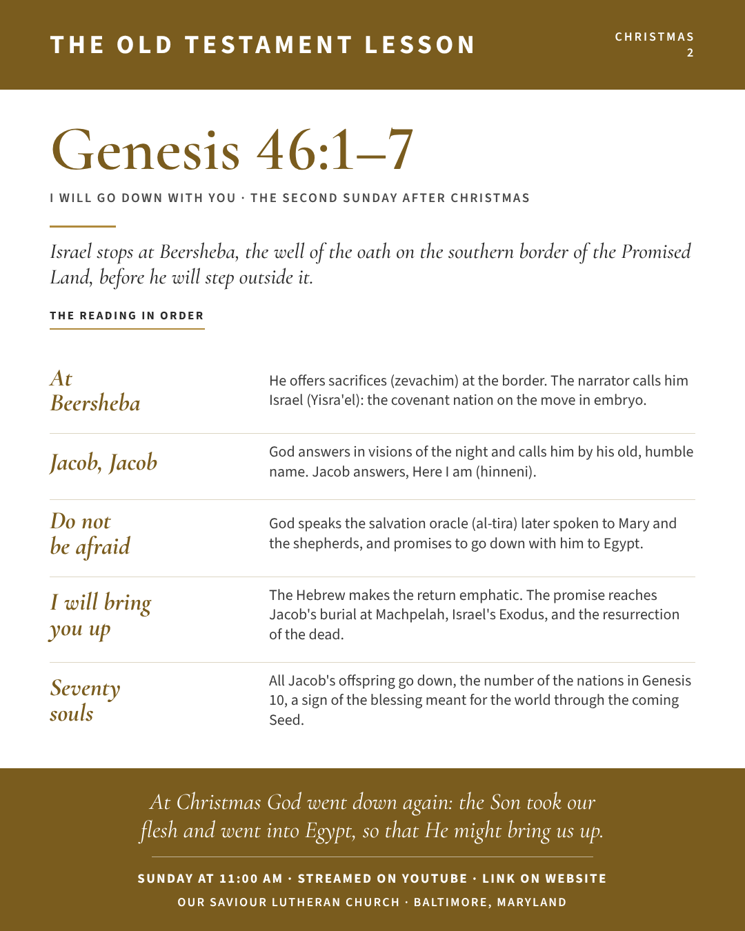 The Old Testament for The Second Sunday after Christmas: Genesis 46:1–7