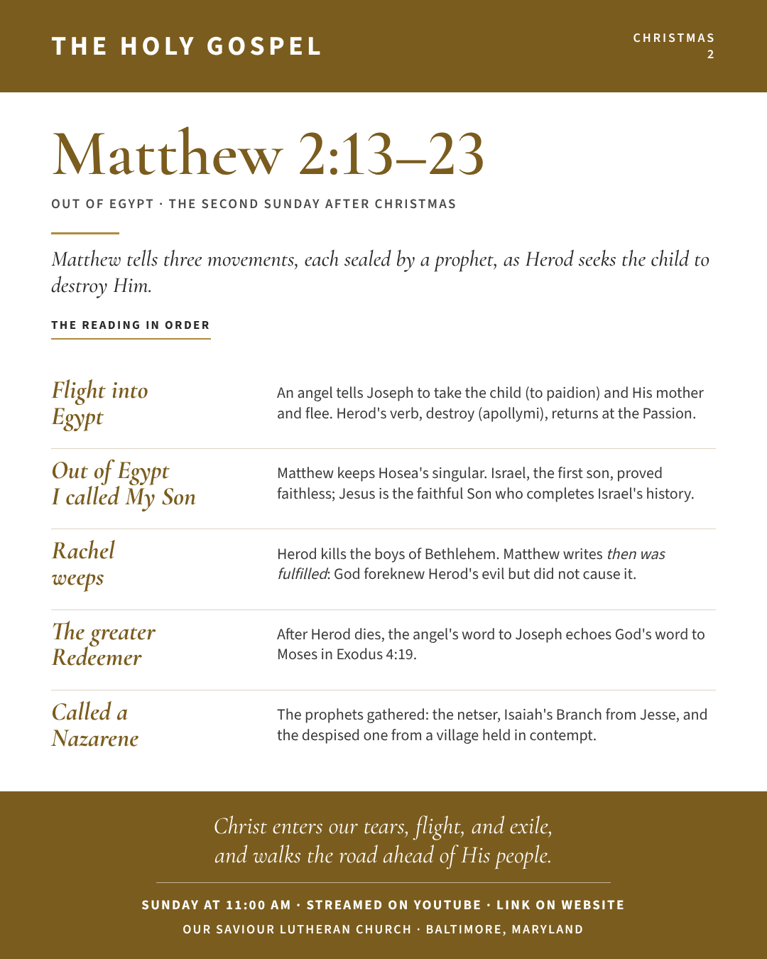 The Holy Gospel for The Second Sunday after Christmas: Matthew 2:13–23