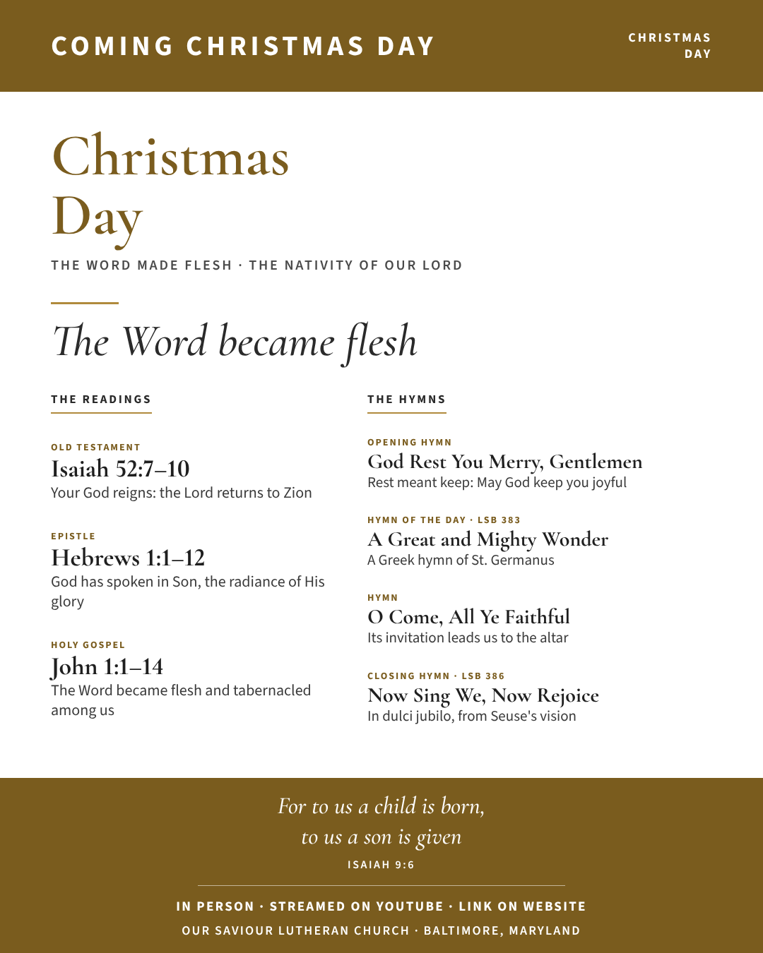 Coming this Sunday: Christmas Day
