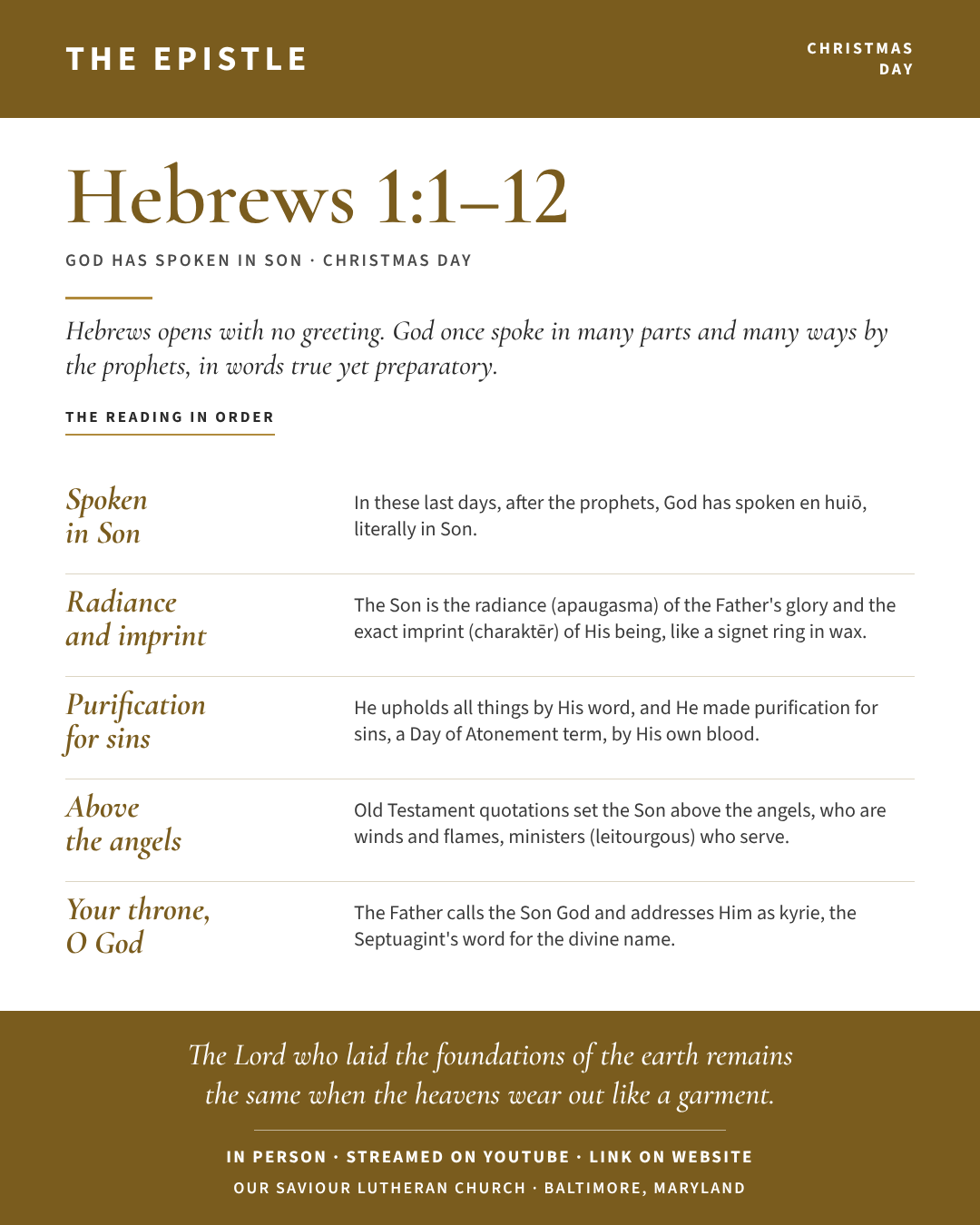 The Epistle for Christmas Day: Hebrews 1:1–12