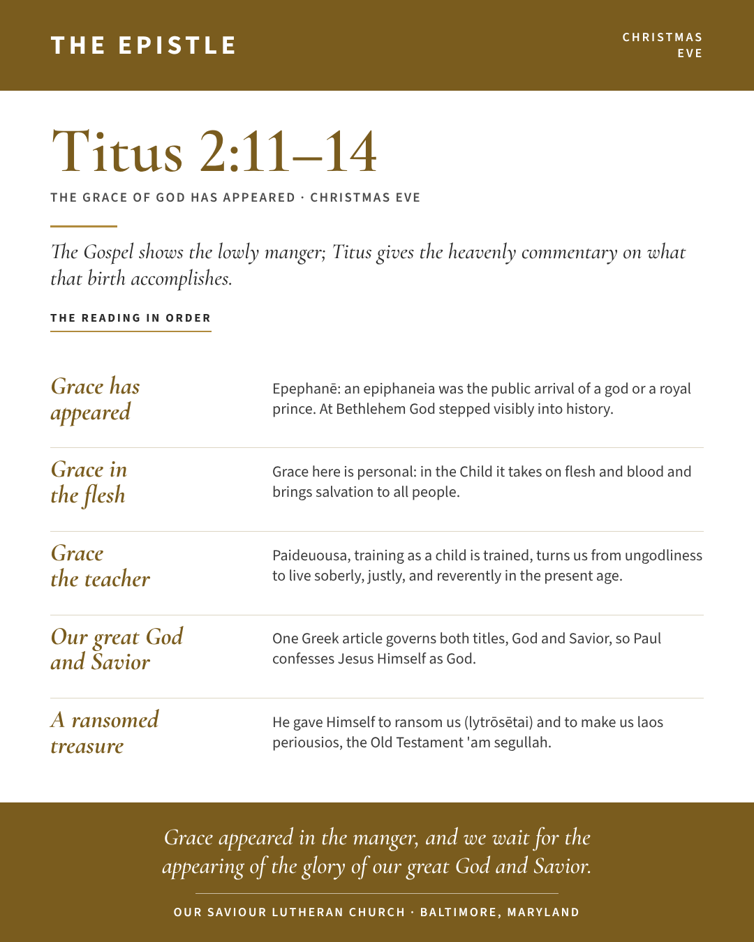 The Epistle for Christmas Eve: Titus 2:11–14