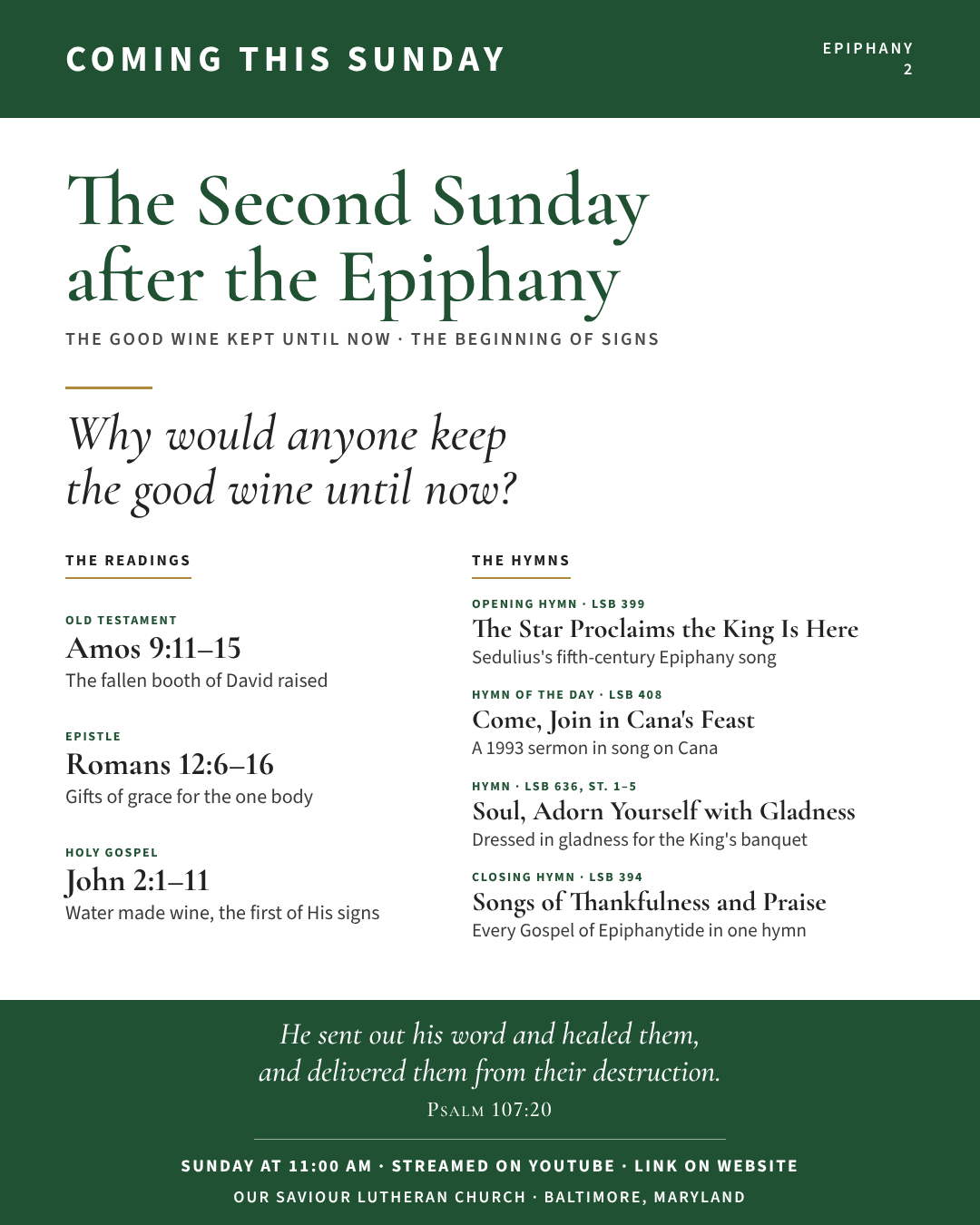 Coming this Sunday: The Second Sunday after the Epiphany