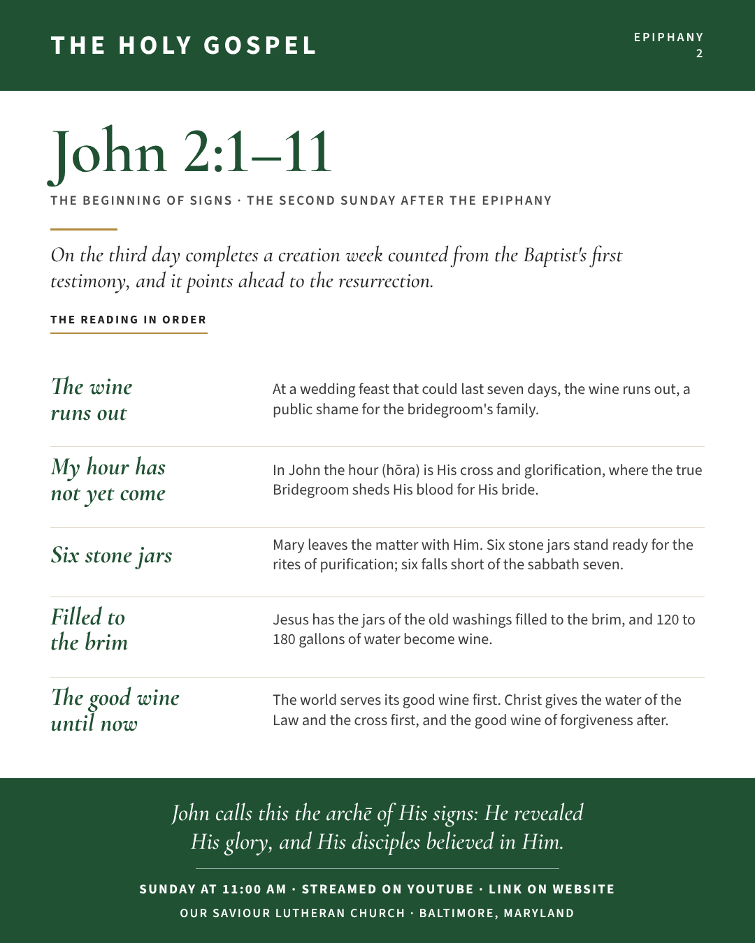 The Holy Gospel for The Second Sunday after the Epiphany: John 2:1–11