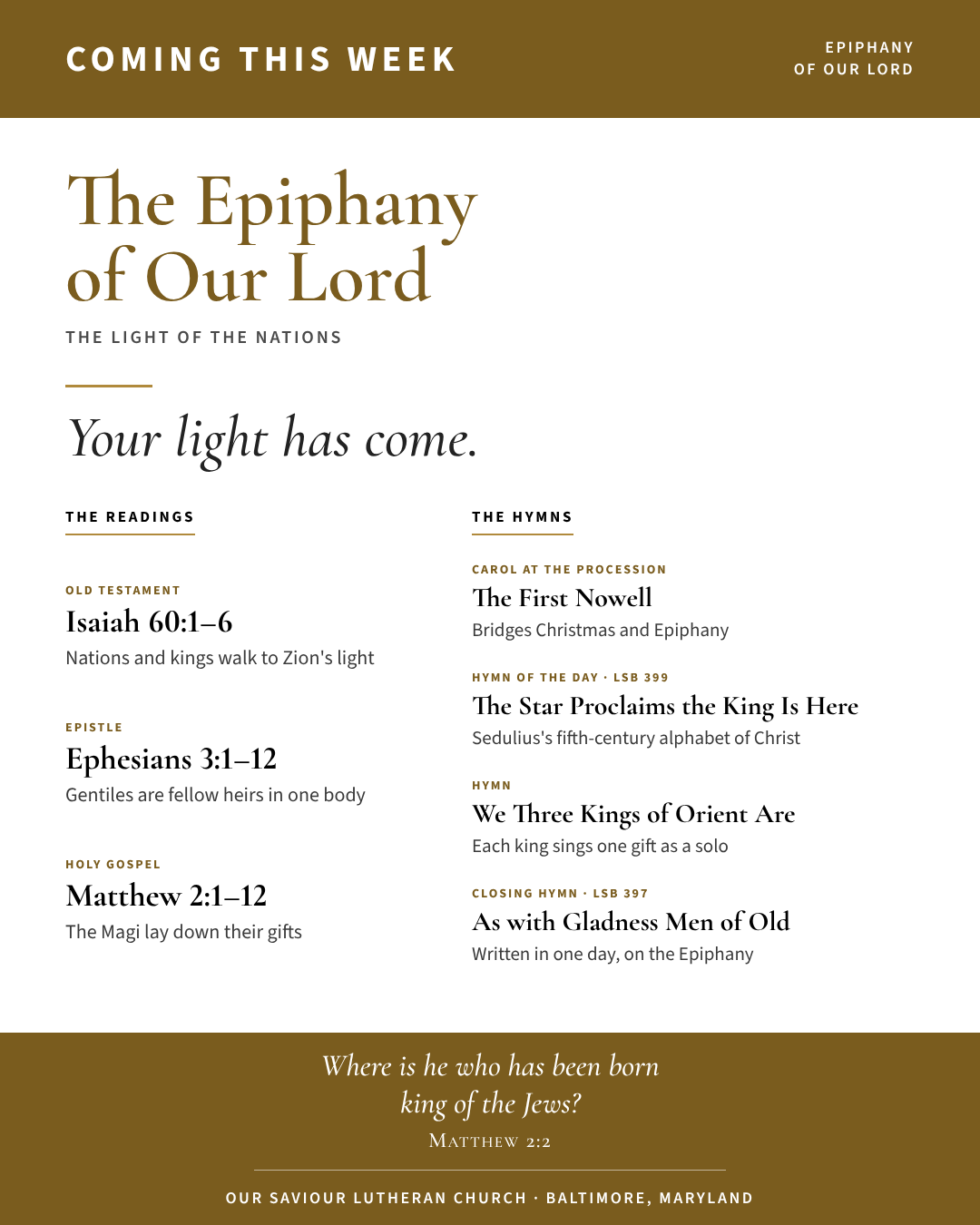 Coming this week: The Epiphany of Our Lord