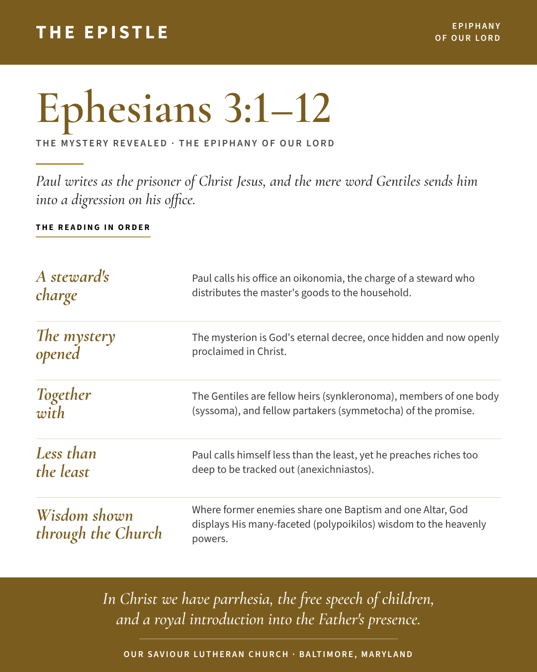 The Epistle for The Epiphany of Our Lord: Ephesians 3:1–12