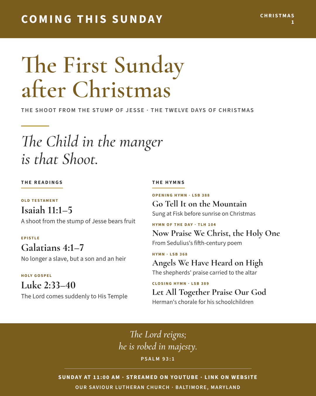 Coming this Sunday: First Sunday after Christmas