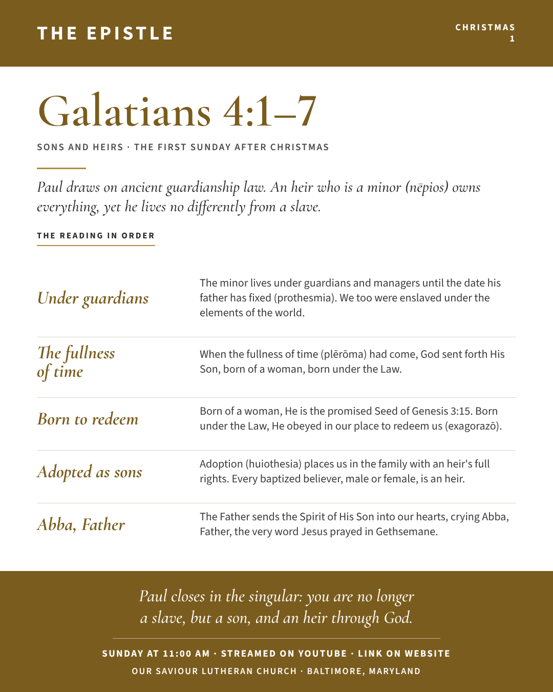The Epistle for First Sunday after Christmas: Galatians 4:1–7