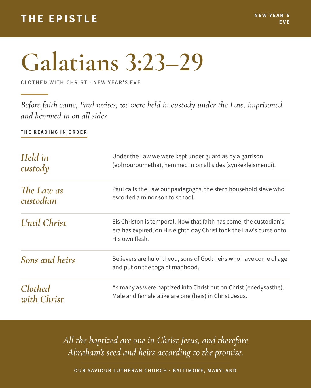 The Epistle for New Year’s Eve: Galatians 3:23–29
