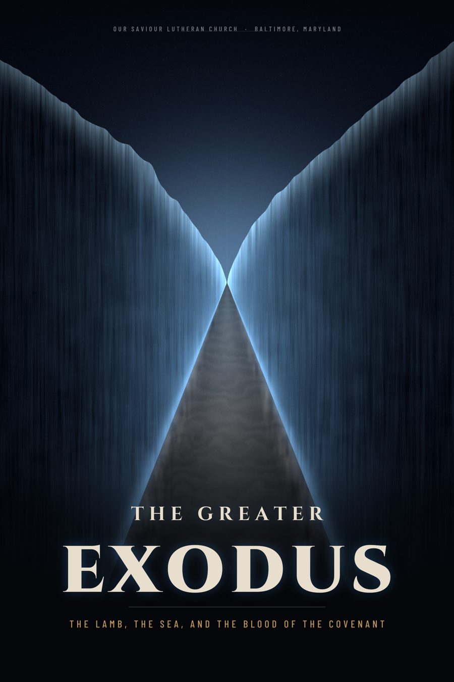 The Greater Exodus: the parted sea with a path of dry ground between two walls of water.