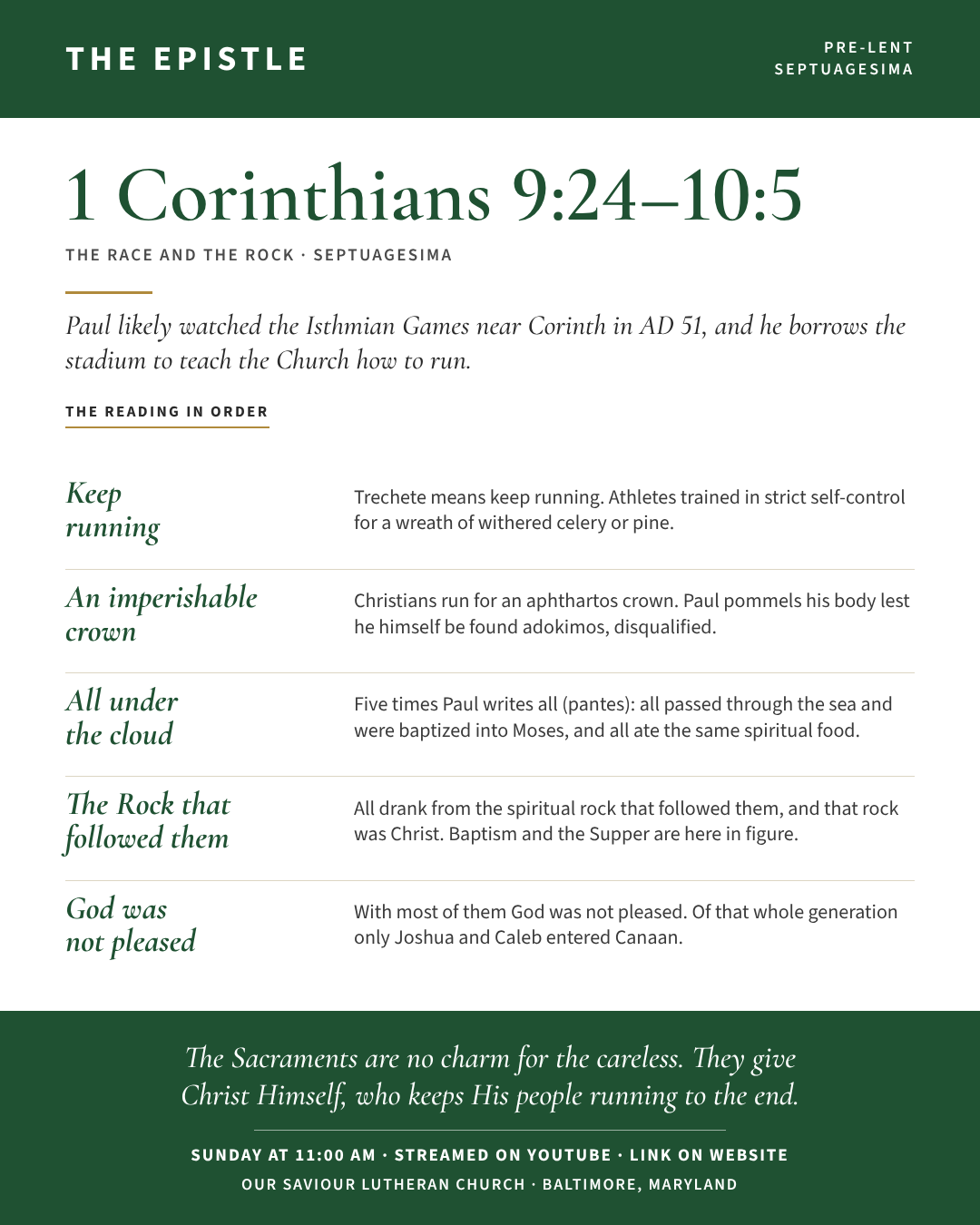 The Epistle for Septuagesima: 1 Corinthians 9:24–10:5