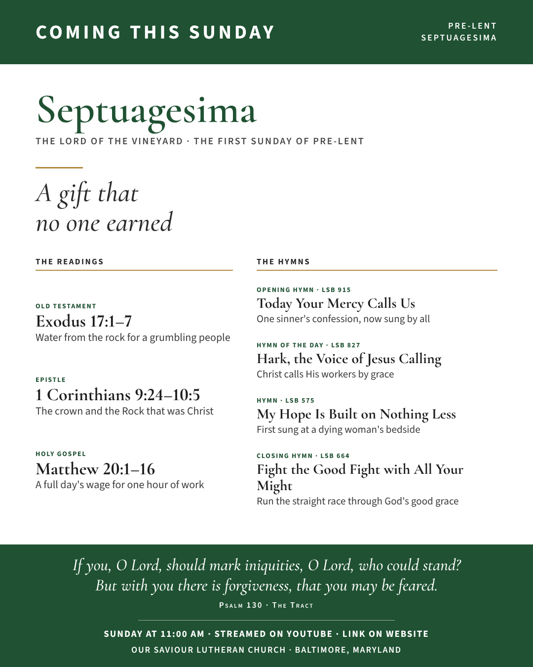Coming this Sunday: Septuagesima