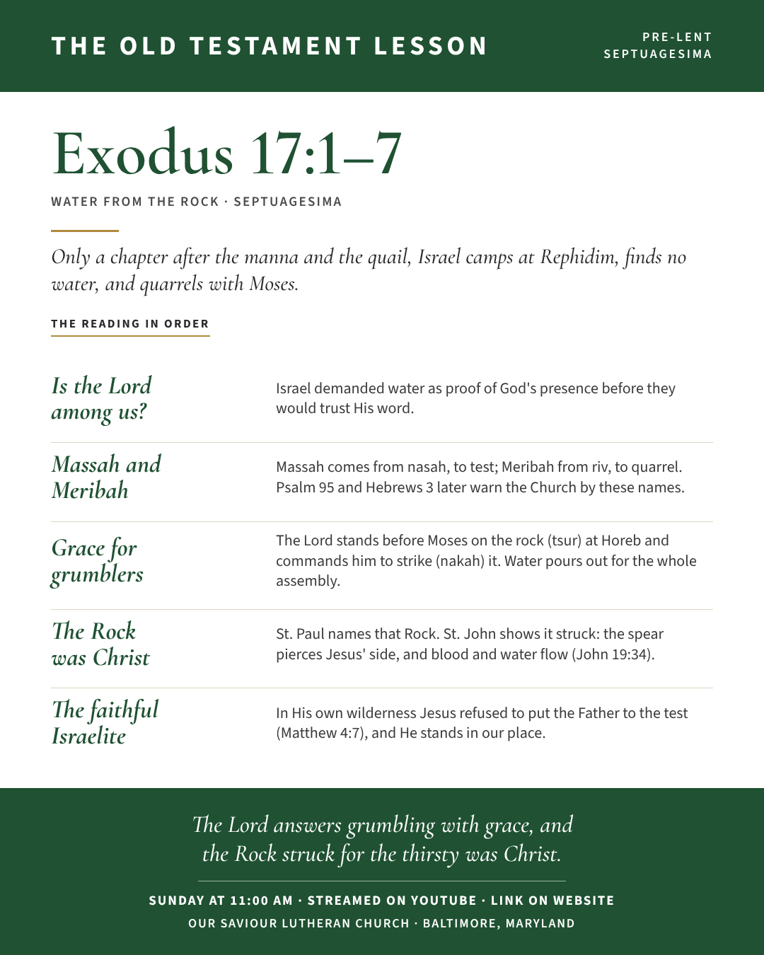 The Old Testament for Septuagesima: Exodus 17:1–7
