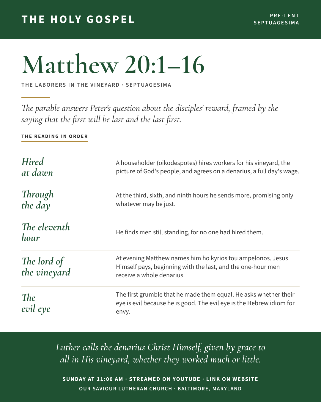 The Holy Gospel for Septuagesima: Matthew 20:1–16