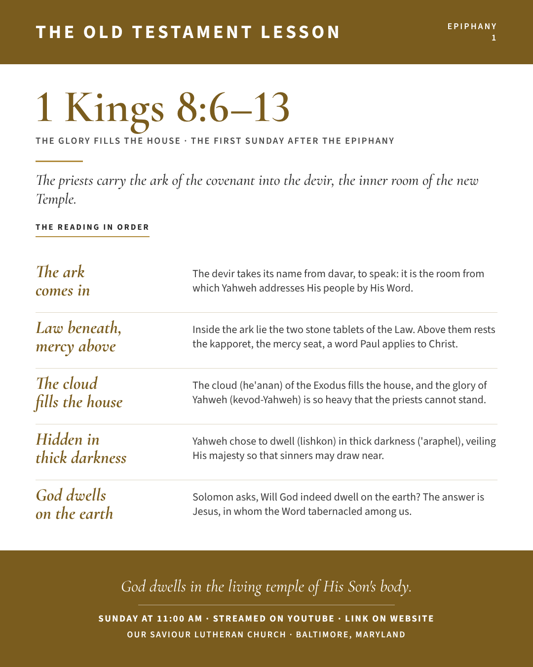 The Old Testament for The First Sunday after the Epiphany: 1 Kings 8:6–13