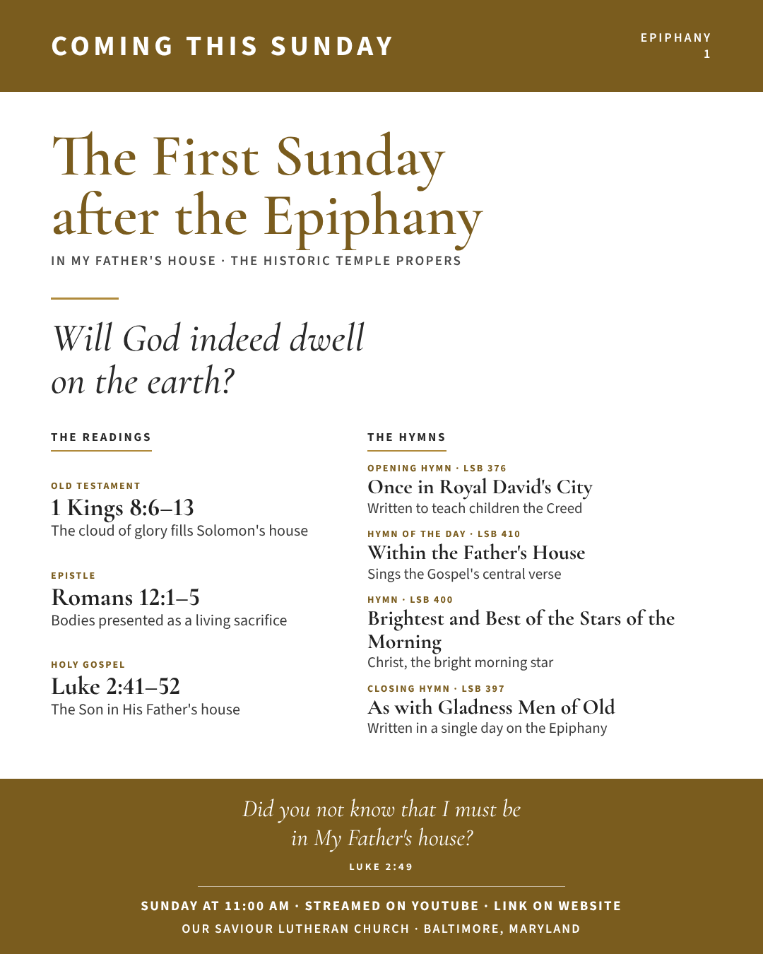 Coming this Sunday: The First Sunday after the Epiphany