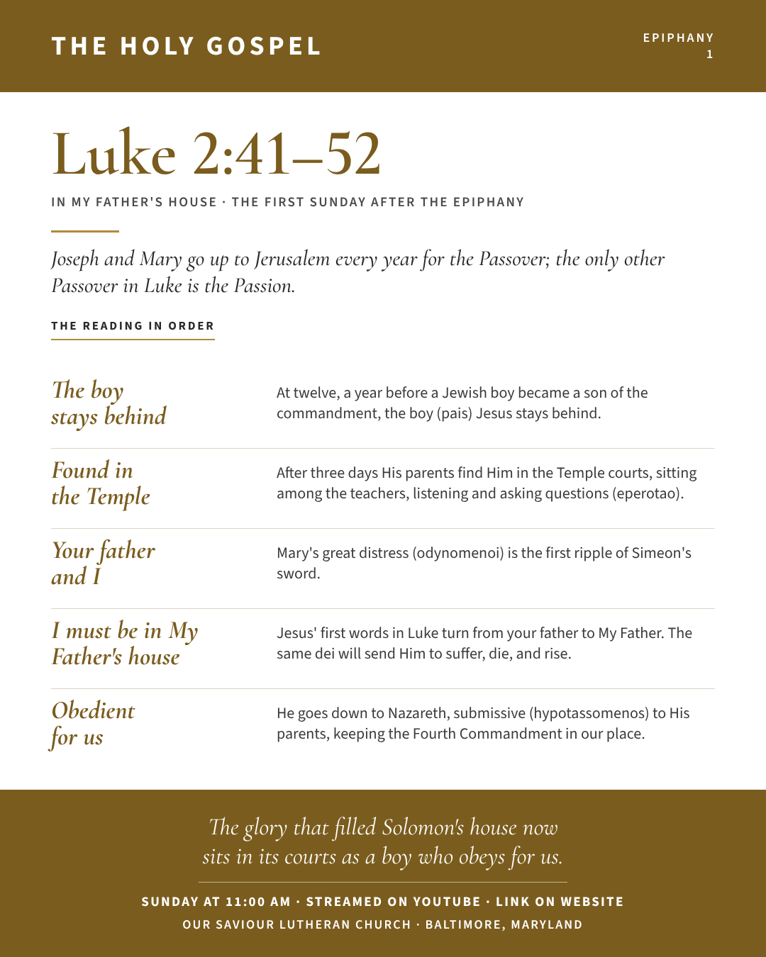 The Holy Gospel for The First Sunday after the Epiphany: Luke 2:41–52