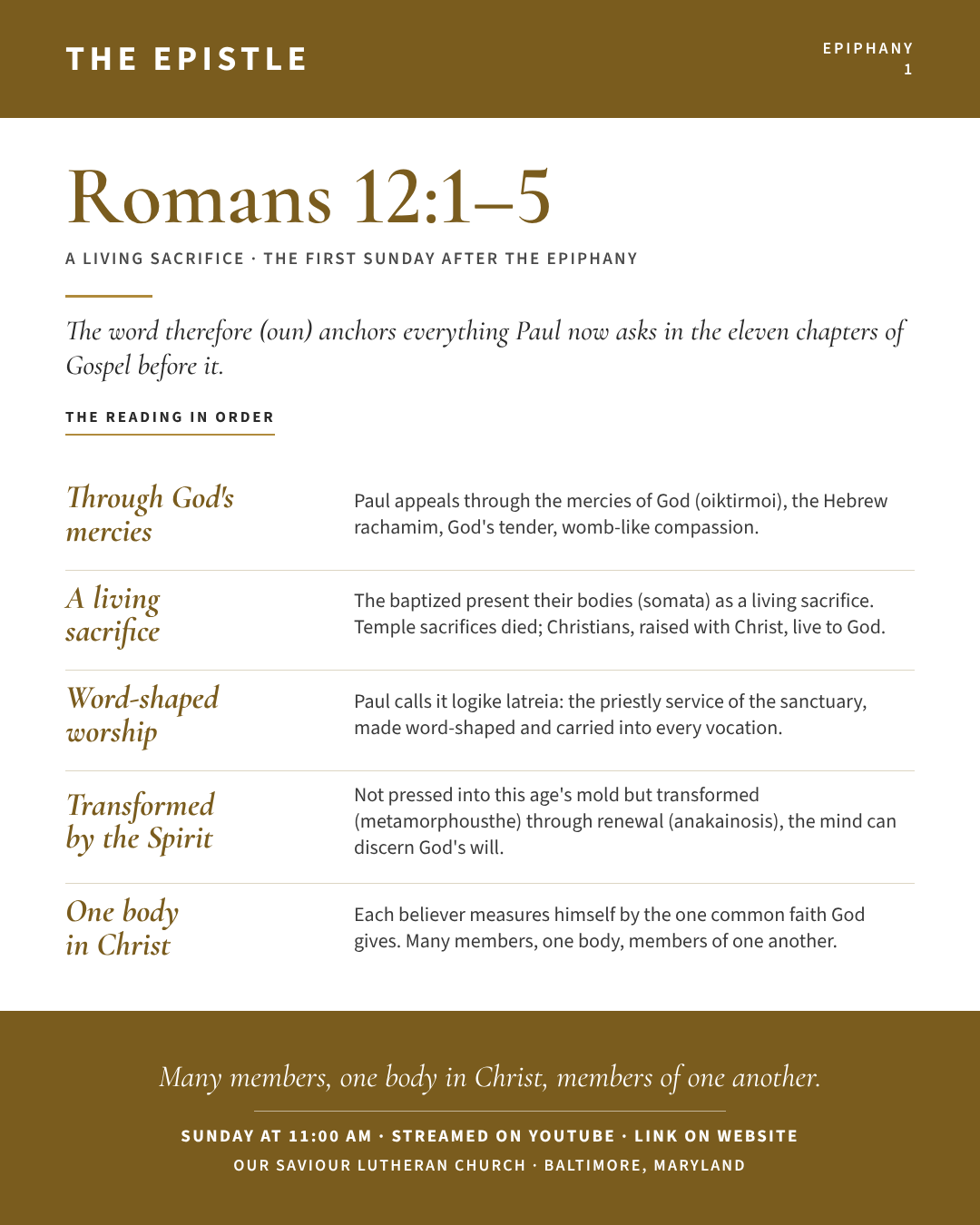 The Epistle for The First Sunday after the Epiphany: Romans 12:1–5