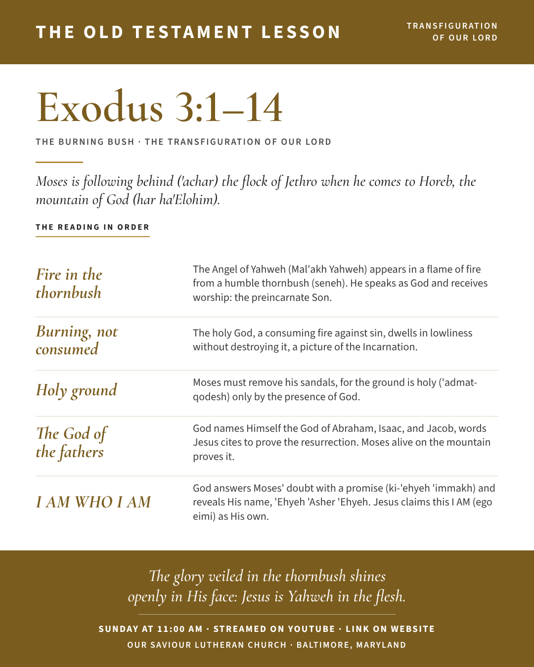The Old Testament for The Transfiguration of Our Lord: Exodus 3:1–14
